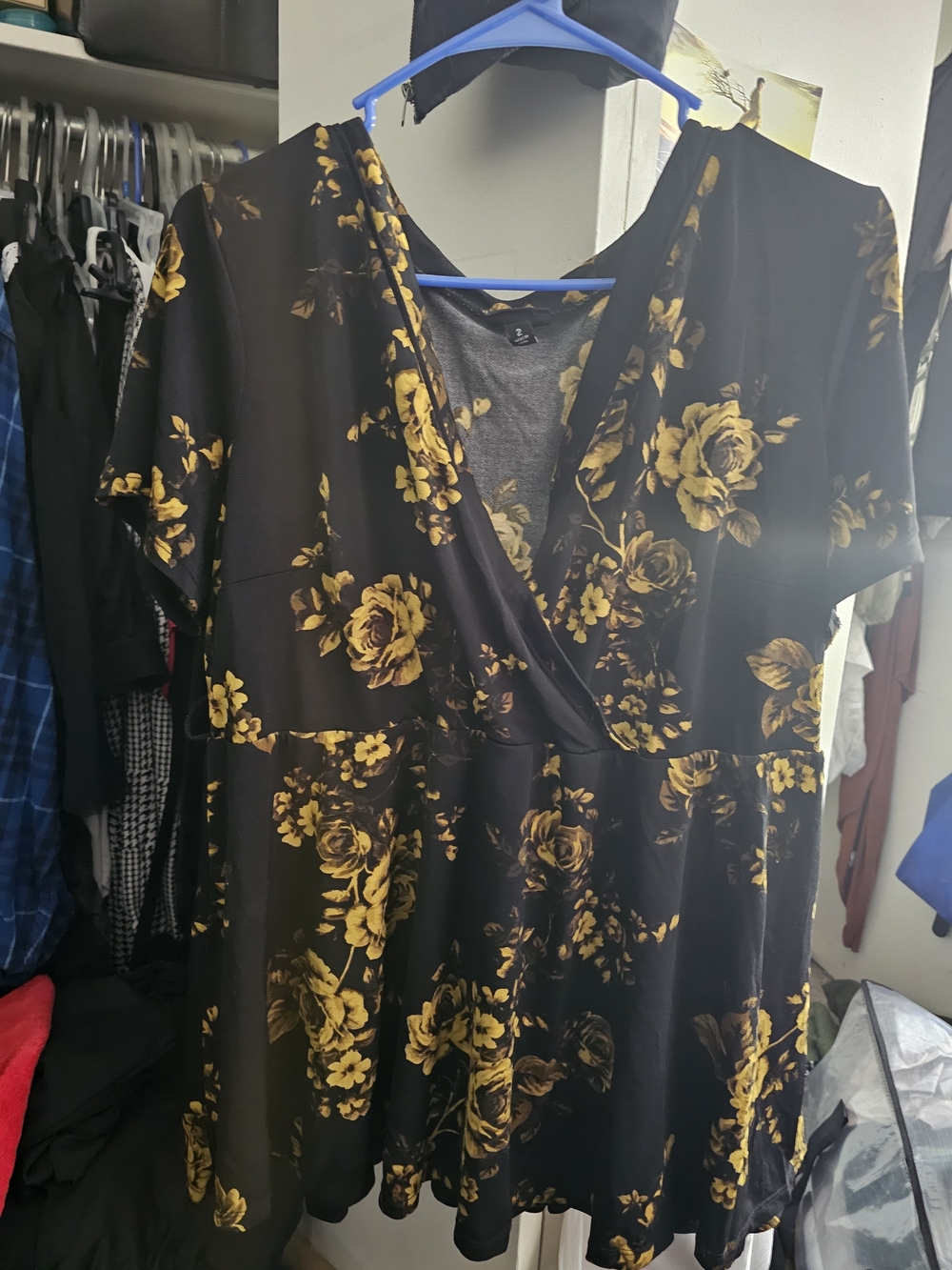 torrid Black Floral Surplice Top with Mustard Yellow Roses